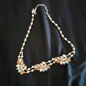 Silvertone and colored gem necklace